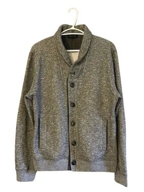 RW&CO. Charcoal Heather Terry Knit Shawl-Collar Button-Up Cardigan — Large EUC